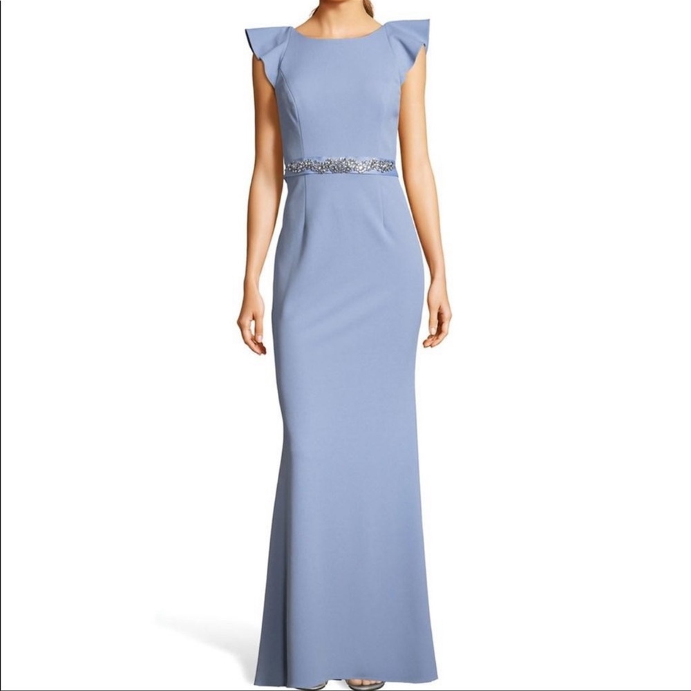 NEW ADRIANNA PAPELL Ruffle Back Belted GOWN DRESS